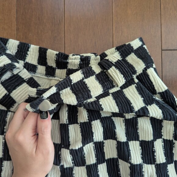 CHECKERED PRINT VINTAGE RIBBED SOFT TROUSER PANTS - Picture 2 of 2